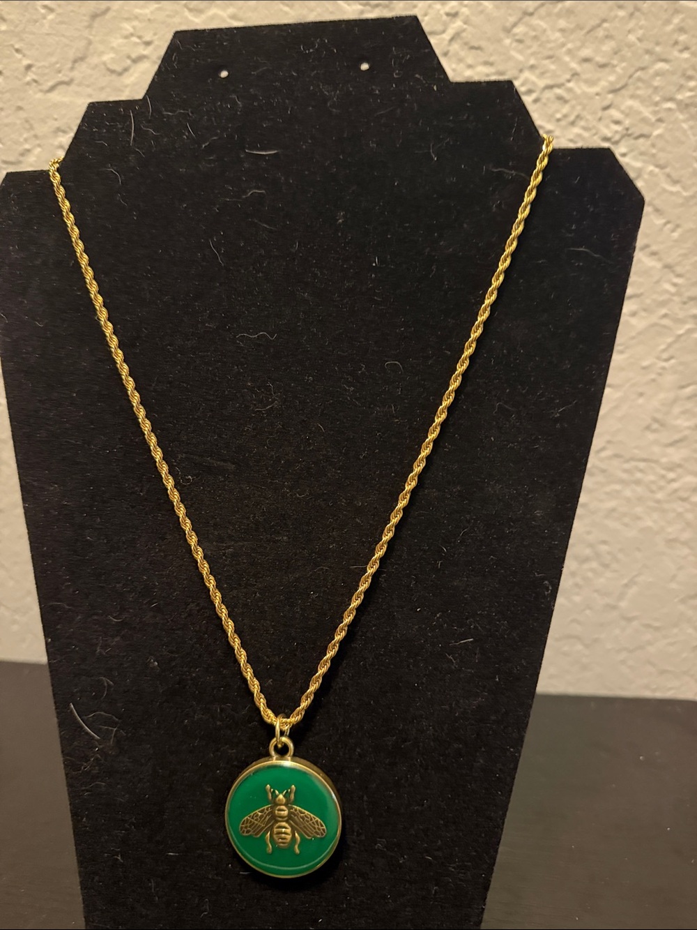 Inspired Gold-Tone Bee Pendant Necklace with Green Enamel